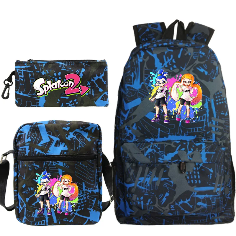Милый рюкзак Splatoon для мальчиков и девочек, школьная сумка для подростков, Дорожная сумка Mochila, 3 шт./компл. для студентов (сумка для книг + сумка для шоудера + сумка для ручек) Изображение 1