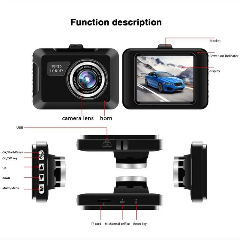 Автомобильная Регистраторная Камера 1080P Full HD Видеорегистратор Для Вождения Встроенный G-Сенсор 2-Дюймовый Экран Ночного Видения Широкоугольная Камера 24-Часового Режима Парковки Изображение 4