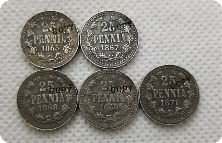 1865-1871 Финляндия КОПИЯ монеты номиналом 25 пенни памятные монеты-копии монет, медали, монеты для коллекционирования Изображение 0