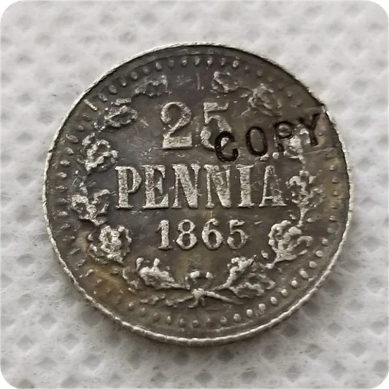 1865-1871 Финляндия КОПИЯ монеты номиналом 25 пенни памятные монеты-копии монет, медали, монеты для коллекционирования Изображение 2