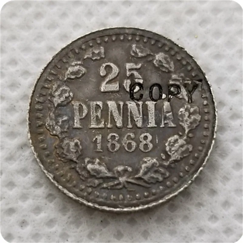 1865-1871 Финляндия КОПИЯ монеты номиналом 25 пенни памятные монеты-копии монет, медали, монеты для коллекционирования Изображение 3