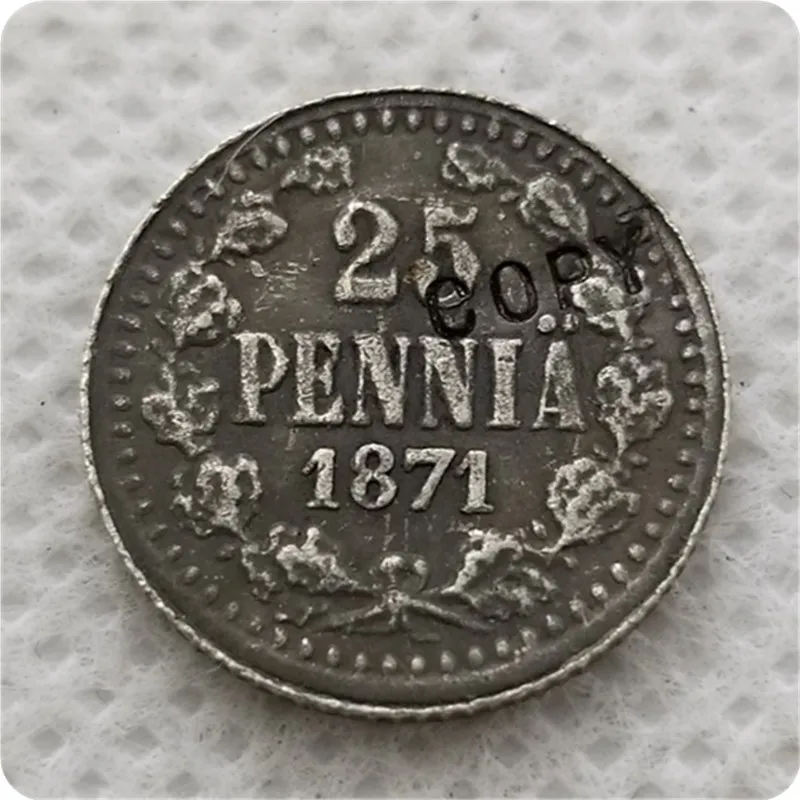 1865-1871 Финляндия КОПИЯ монеты номиналом 25 пенни памятные монеты-копии монет, медали, монеты для коллекционирования Изображение 5
