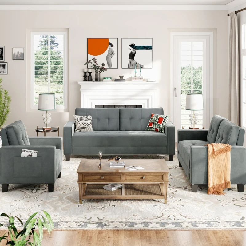 Секционный диван современный стиль мягкая мебель кресла кресла, двухместный диван и три дома или офиса (1+2+3-место), серый Изображение 0