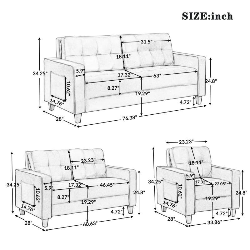 Секционный диван современный стиль мягкая мебель кресла кресла, двухместный диван и три дома или офиса (1+2+3-место), серый Изображение 3