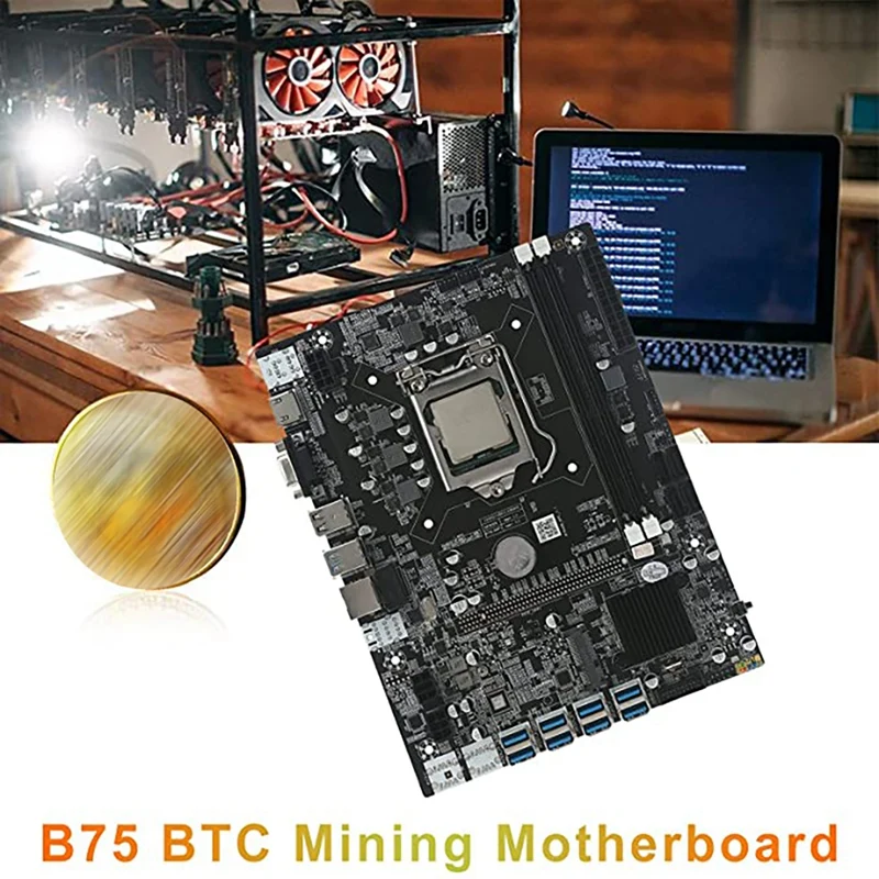 НОВИНКА-Материнская плата для майнинга BTC с 8 картами B75 + процессор G640 + термопаста + Кабель SATA 8XUSB3.0 (PCIE 1X) Слот для графического процессора LGA1155 DDR3 RAM MSATA Изображение 2
