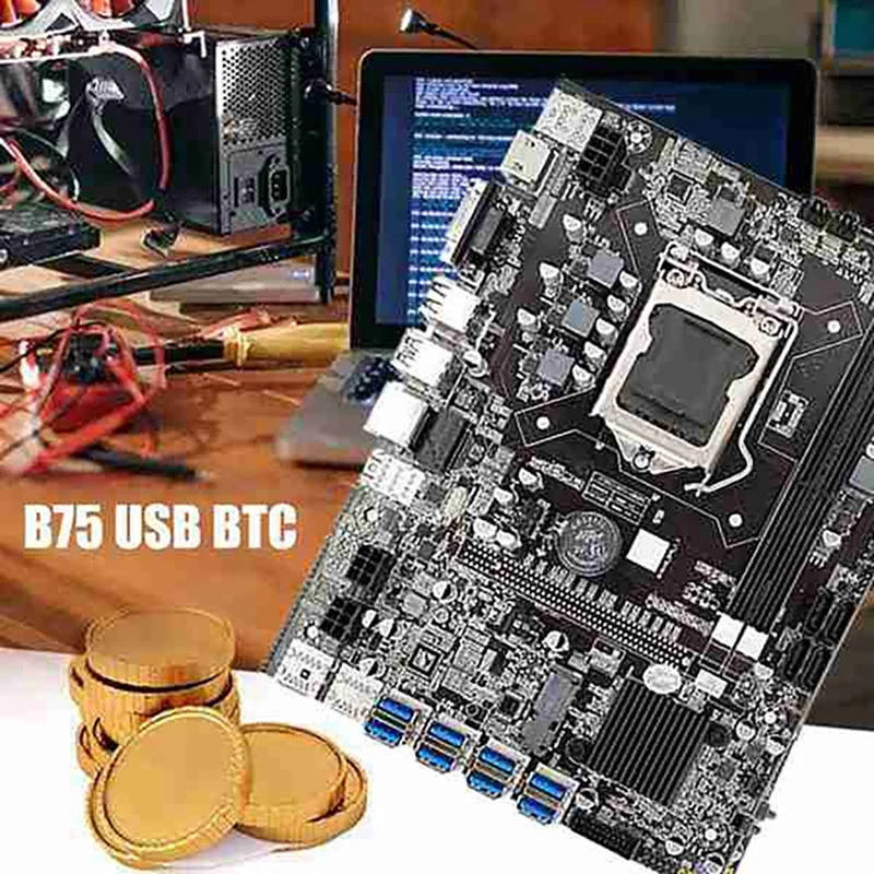 НОВИНКА-Материнская плата для майнинга BTC с 8 картами B75 + процессор G640 + термопаста + Кабель SATA 8XUSB3.0 (PCIE 1X) Слот для графического процессора LGA1155 DDR3 RAM MSATA Изображение 5