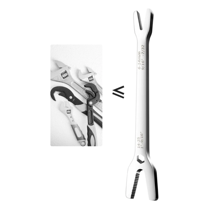 Универсальные инструменты для ремонта гаечных ключей 6-25 мм Регулируемый гаечный ключ с длинной ручкой Двойной ключ с открытыми концами С зубчатым храповиком с V-образной канавкой Изображение 4