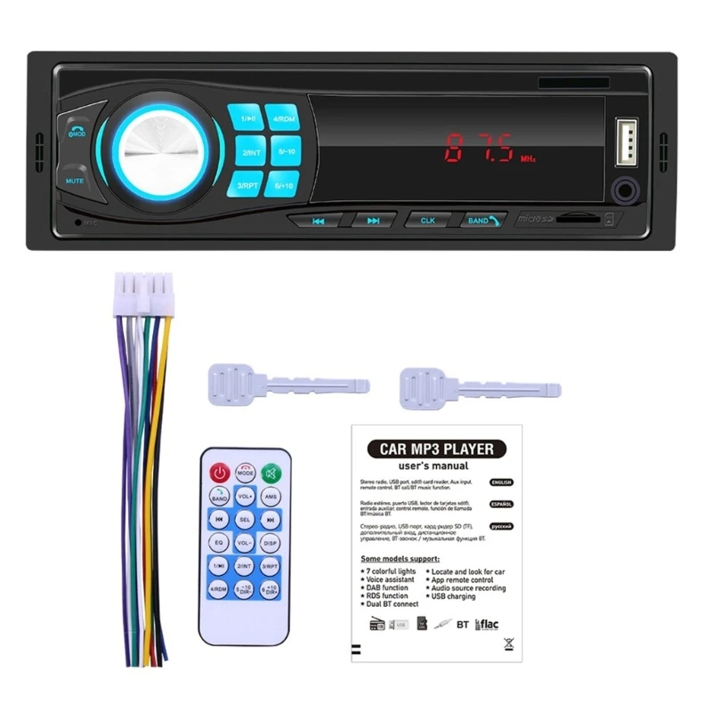 Автомобильная магнитола на приборной панели, магнитофон 1 Din, MP3-плеер, FM-стерео, вход USB-SD, AUX, ISO-порт, Bluetooth-совместимое радио. Изображение 0