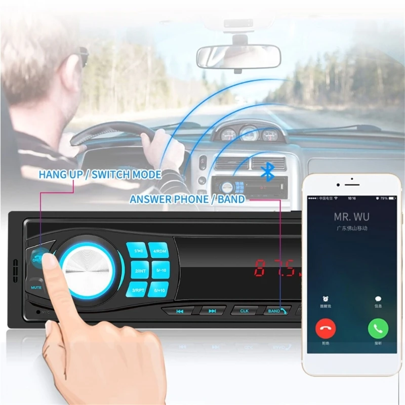 Автомобильная магнитола на приборной панели, магнитофон 1 Din, MP3-плеер, FM-стерео, вход USB-SD, AUX, ISO-порт, Bluetooth-совместимое радио. Изображение 3