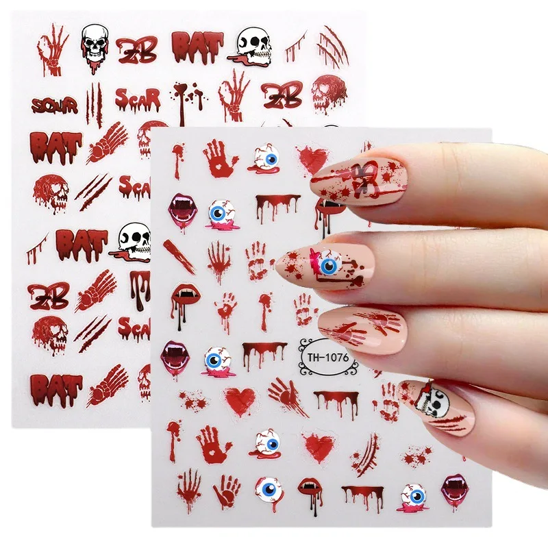 Новые наклейки для ногтей на Хэллоуин, Светящиеся в темноте, призрачные шрамы, глаза зомби, тонкие и жесткие Изображение 0