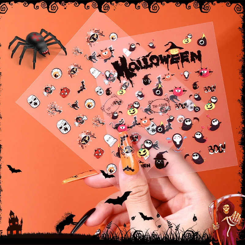 Новые наклейки для ногтей на Хэллоуин, Светящиеся в темноте, призрачные шрамы, глаза зомби, тонкие и жесткие Изображение 1