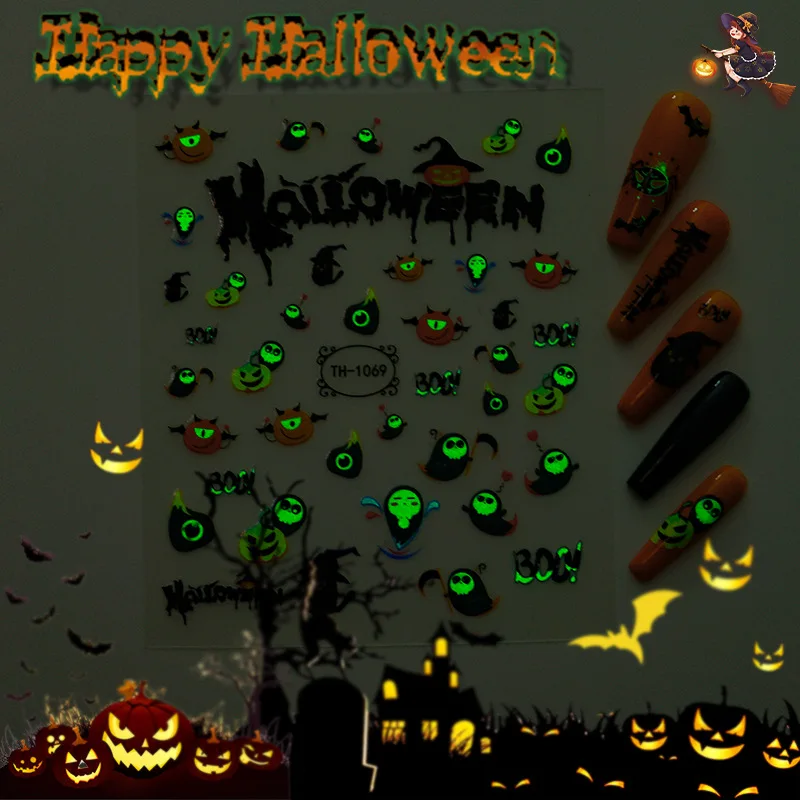 Новые наклейки для ногтей на Хэллоуин, Светящиеся в темноте, призрачные шрамы, глаза зомби, тонкие и жесткие Изображение 3