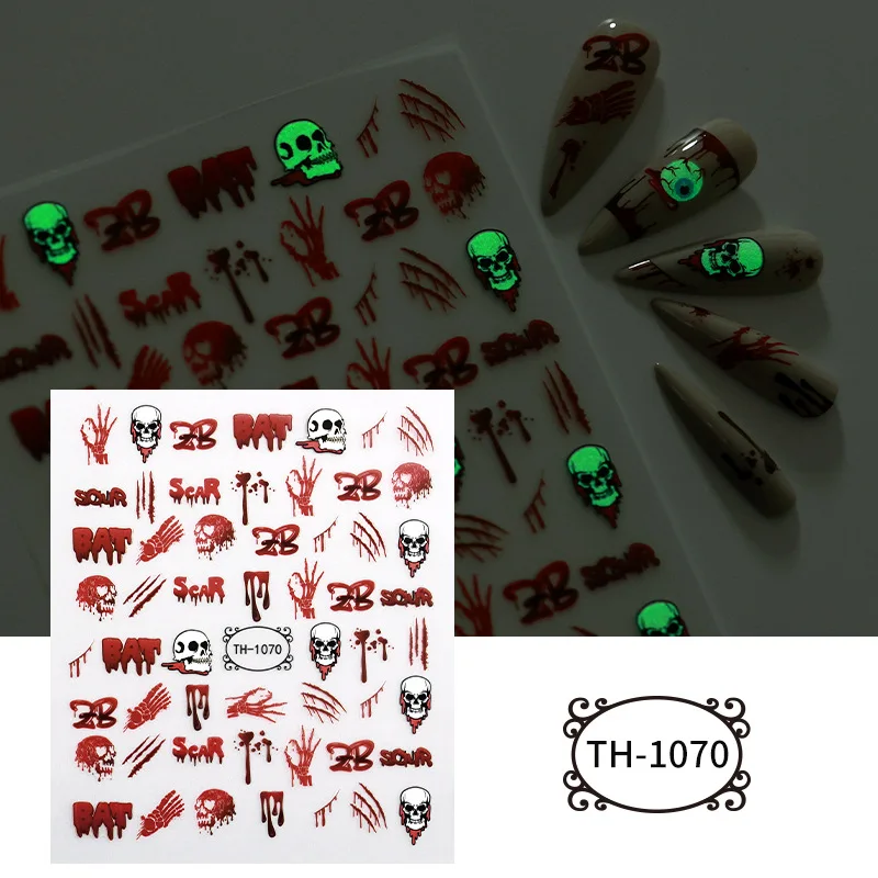 Новые наклейки для ногтей на Хэллоуин, Светящиеся в темноте, призрачные шрамы, глаза зомби, тонкие и жесткие Изображение 4