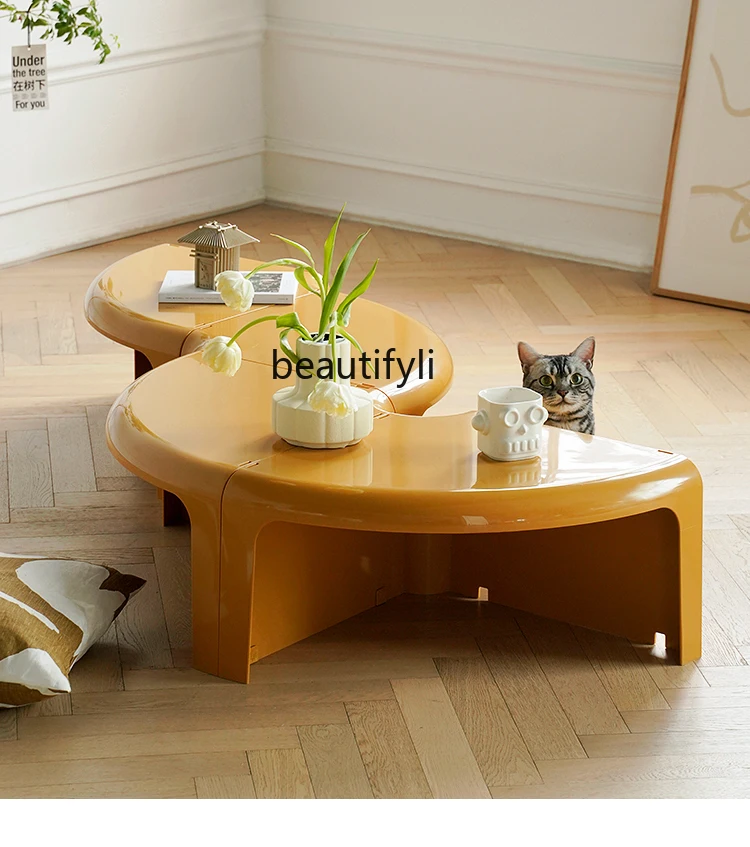 круглый чайный столик yj Nordic, Дизайнерский Креативный журнальный столик для маленькой квартиры, Съемный комбинированный приставной столик Изображение 3