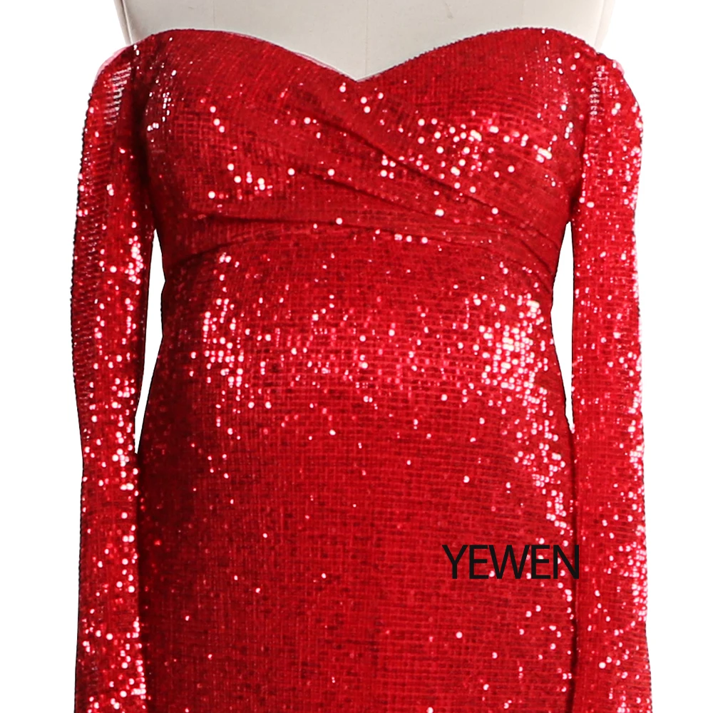 Длинные рукава, V-образный вырез с блестками, вечернее платье для беременных с разрезом спереди, платье для выпускного вечера Изображение 3