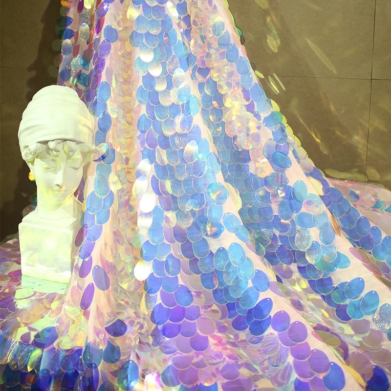 Креативная Чешуйчатая Русалка с крупными блестками, преувеличивающими дизайнерскую ткань, Лазерная Фантазийная сетчатая ткань для платья Изображение 1