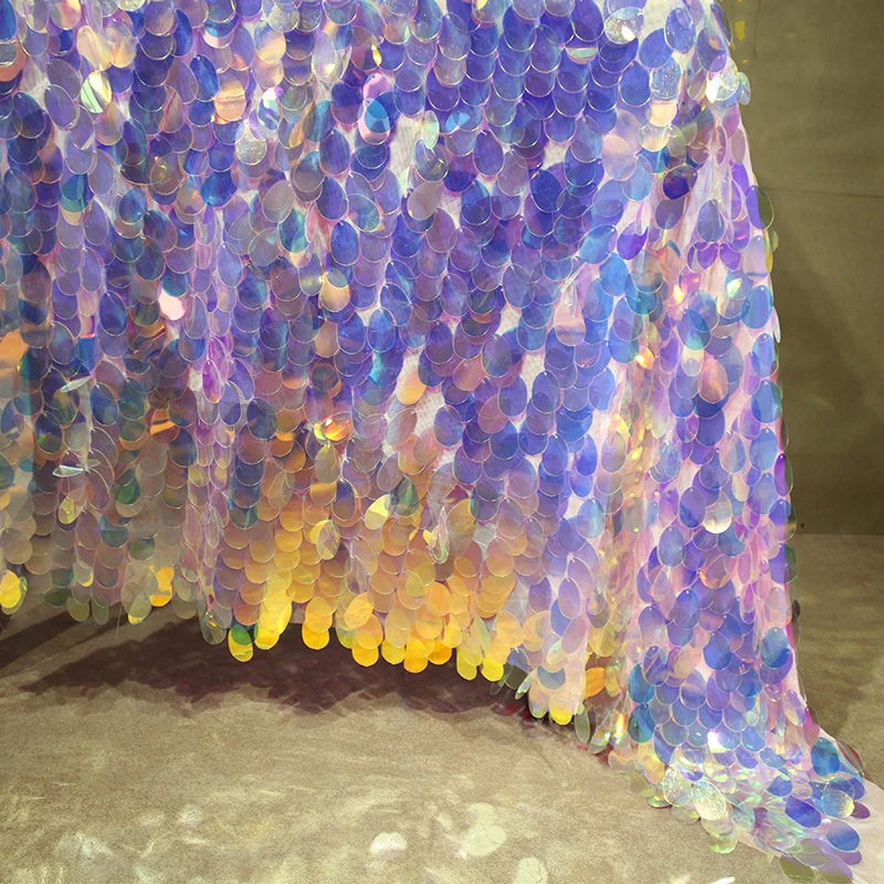 Креативная Чешуйчатая Русалка с крупными блестками, преувеличивающими дизайнерскую ткань, Лазерная Фантазийная сетчатая ткань для платья Изображение 3