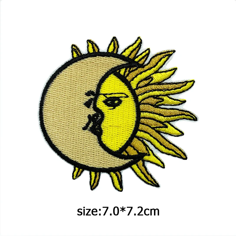 нашивка с мультяшной вышивкой из желтой серии, милый логотип, круглый солнечный цветок, Железные нашивки, сделанные своими руками, Аппликация для значков на одежде, украшение одежды Изображение 2