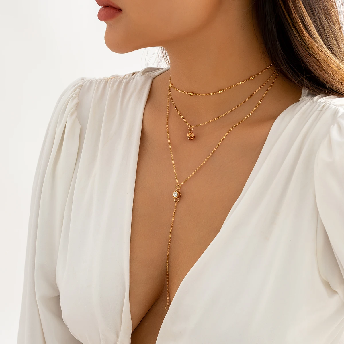 IngeSight.Z Многослойный Хрустальный кулон, ожерелье с длинной кисточкой для женщин, сексуальные винтажные Золотые бусины CCB, ювелирные изделия на тонкой цепочке на груди Изображение 1