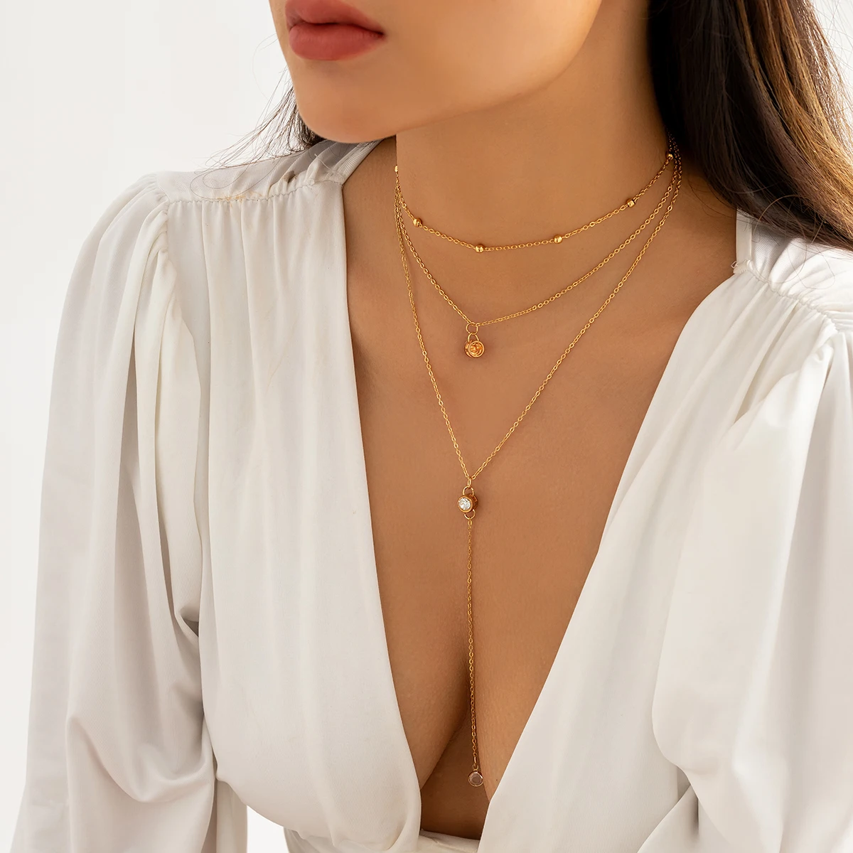 IngeSight.Z Многослойный Хрустальный кулон, ожерелье с длинной кисточкой для женщин, сексуальные винтажные Золотые бусины CCB, ювелирные изделия на тонкой цепочке на груди Изображение 2