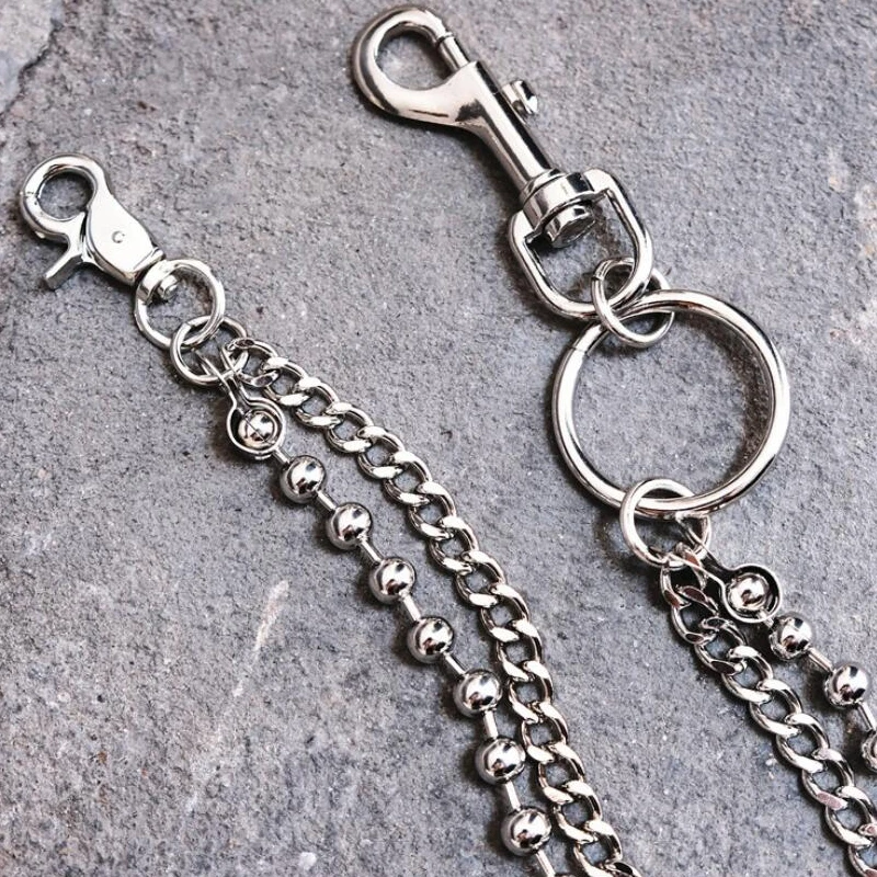 Мужская двойная металлическая цепочка для ключей, джинсовый кошелек, цепочка с кисточкой на талии, панк-брюки с крючком, брючный ремень, цепочка для украшений в стиле хип-хоп Изображение 0