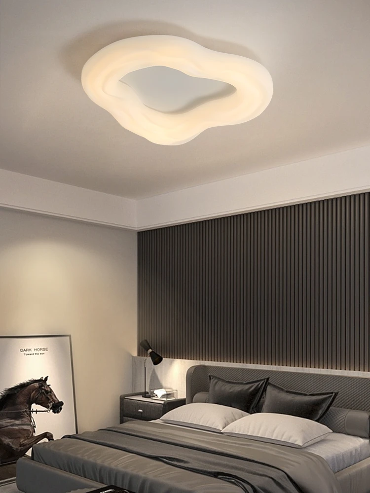 Современный светодиодный потолочный светильник для спальни гостиной, Скандинавская Бело-кремовая потолочная люстра с дистанционным управлением, внутреннее освещение Изображение 2