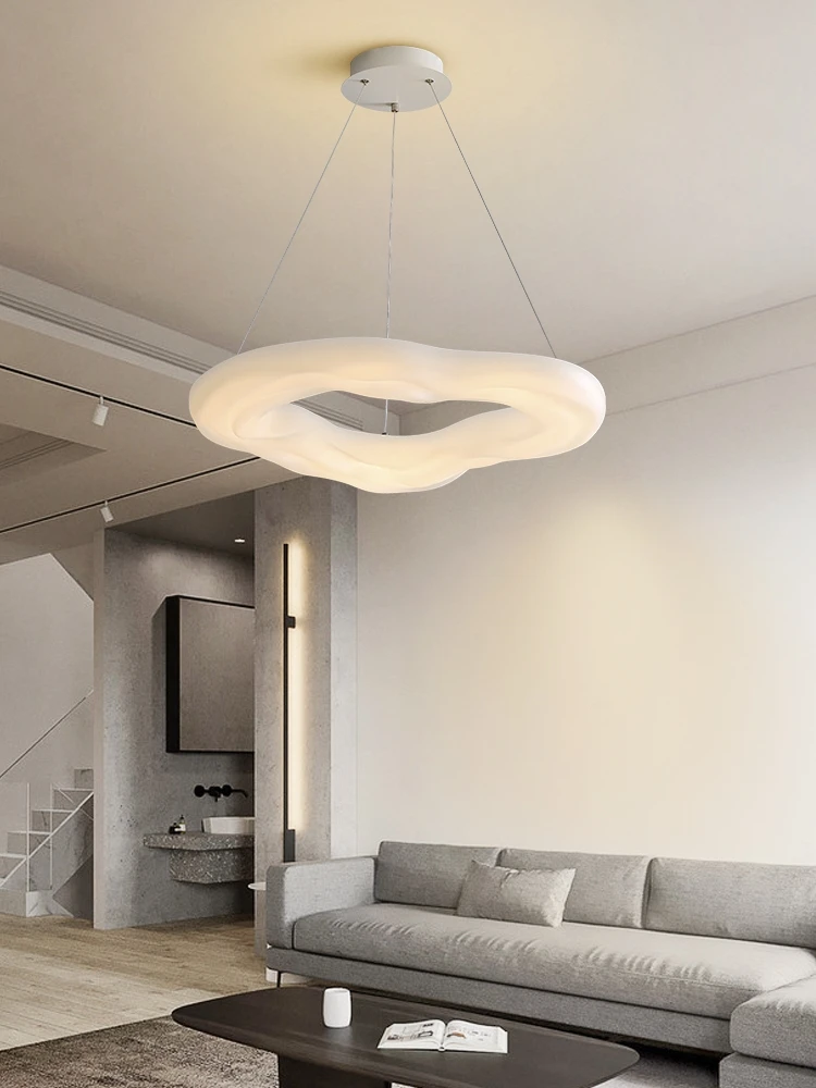 Современный светодиодный потолочный светильник для спальни гостиной, Скандинавская Бело-кремовая потолочная люстра с дистанционным управлением, внутреннее освещение Изображение 3