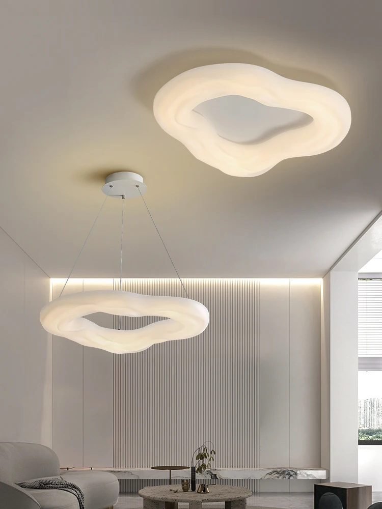 Современный светодиодный потолочный светильник для спальни гостиной, Скандинавская Бело-кремовая потолочная люстра с дистанционным управлением, внутреннее освещение Изображение 4