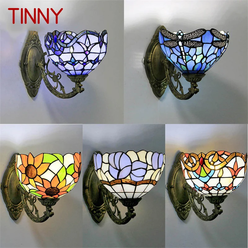 Винтажный настенный светильник Tinny Tiffany LED Creative Color Glass Sconce Light для дома, гостиной, спальни, Прикроватного декора. Изображение 0