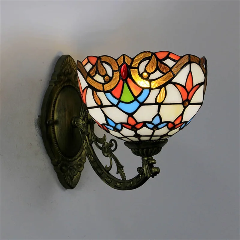 Винтажный настенный светильник Tinny Tiffany LED Creative Color Glass Sconce Light для дома, гостиной, спальни, Прикроватного декора. Изображение 2