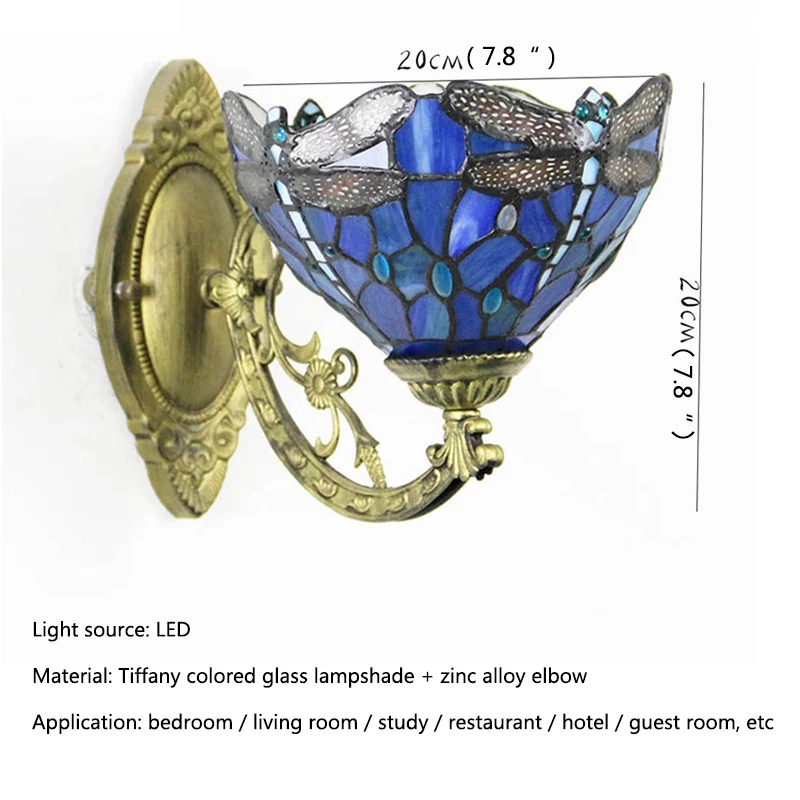Винтажный настенный светильник Tinny Tiffany LED Creative Color Glass Sconce Light для дома, гостиной, спальни, Прикроватного декора. Изображение 5