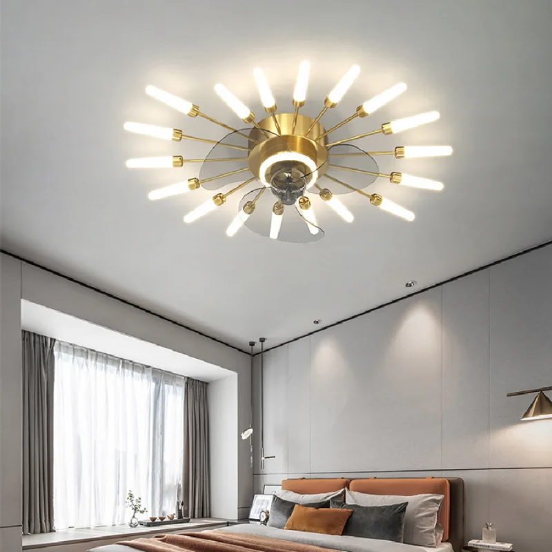 Подвесная светодиодная лампа Nordic Creative Современный потолочный вентилятор с регулируемой яркостью для гостиной, столовой, спальни и пульта дистанционного управления Изображение 0