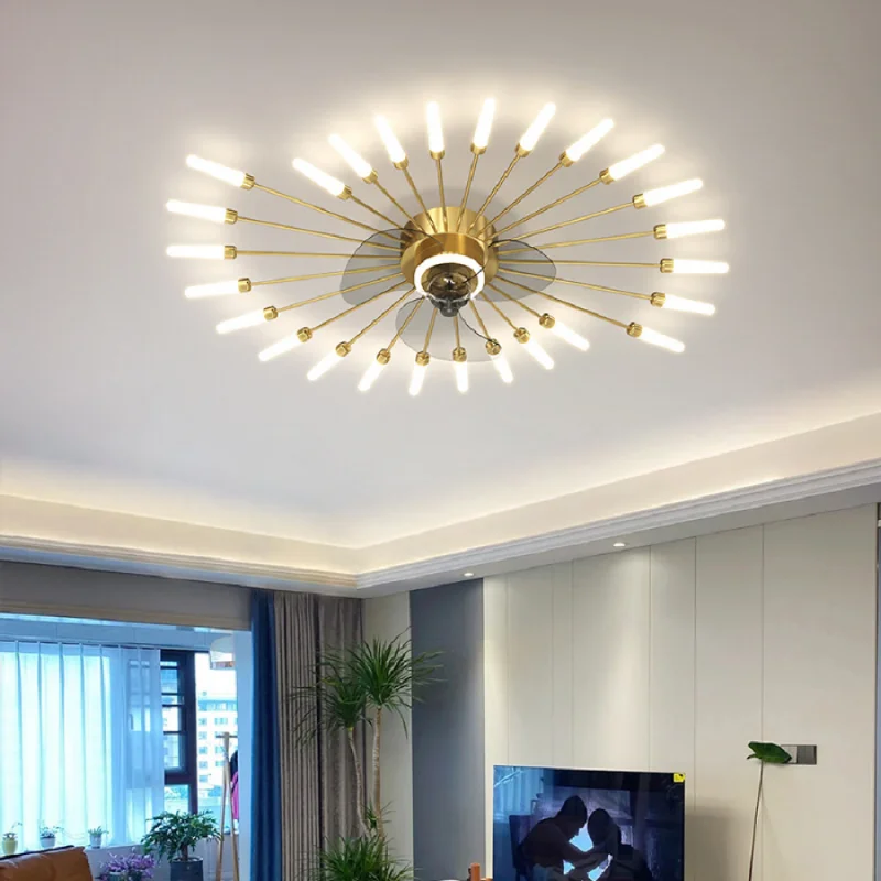 Подвесная светодиодная лампа Nordic Creative Современный потолочный вентилятор с регулируемой яркостью для гостиной, столовой, спальни и пульта дистанционного управления Изображение 1
