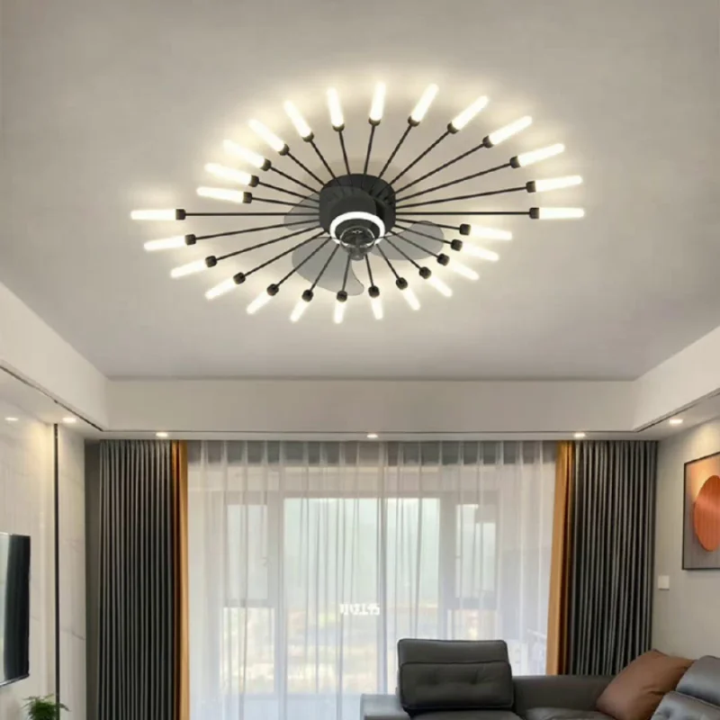 Подвесная светодиодная лампа Nordic Creative Современный потолочный вентилятор с регулируемой яркостью для гостиной, столовой, спальни и пульта дистанционного управления Изображение 2