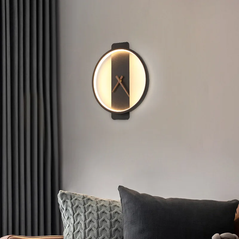 Прикроватные часы в скандинавском стиле для спальни, настенный светильник для гостиной, настенный светильник для коридора, настенные часы, лампа для домашнего декора Изображение 3