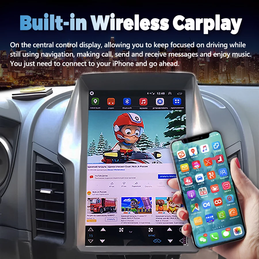 12-дюймовый экран Android 11 Tesla для Ford Ranger Raptor 150 Пикап 2012 2013 Автомобильный радиоприемник Мультимедийный стереовидеоплеер GPS Carplay Изображение 3