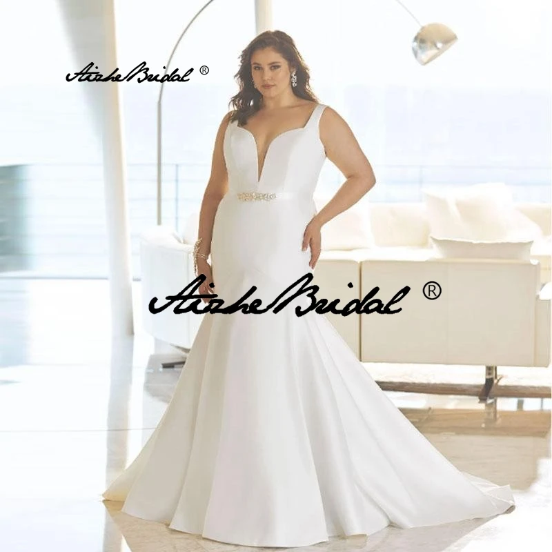 Свадебные платья Русалки больших размеров на тонких бретельках, свадебные платья со шлейфом Vestidos De Casamento Изображение 0