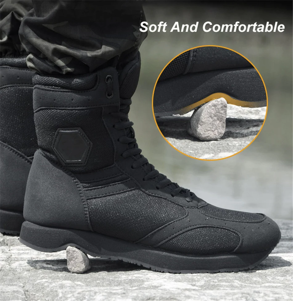 Уличные сверхлегкие военные тактические ботинки для пустыни с высоким верхом, легкие дышащие черные армейские ботинки, пригодные для носки походные ботинки Изображение 4
