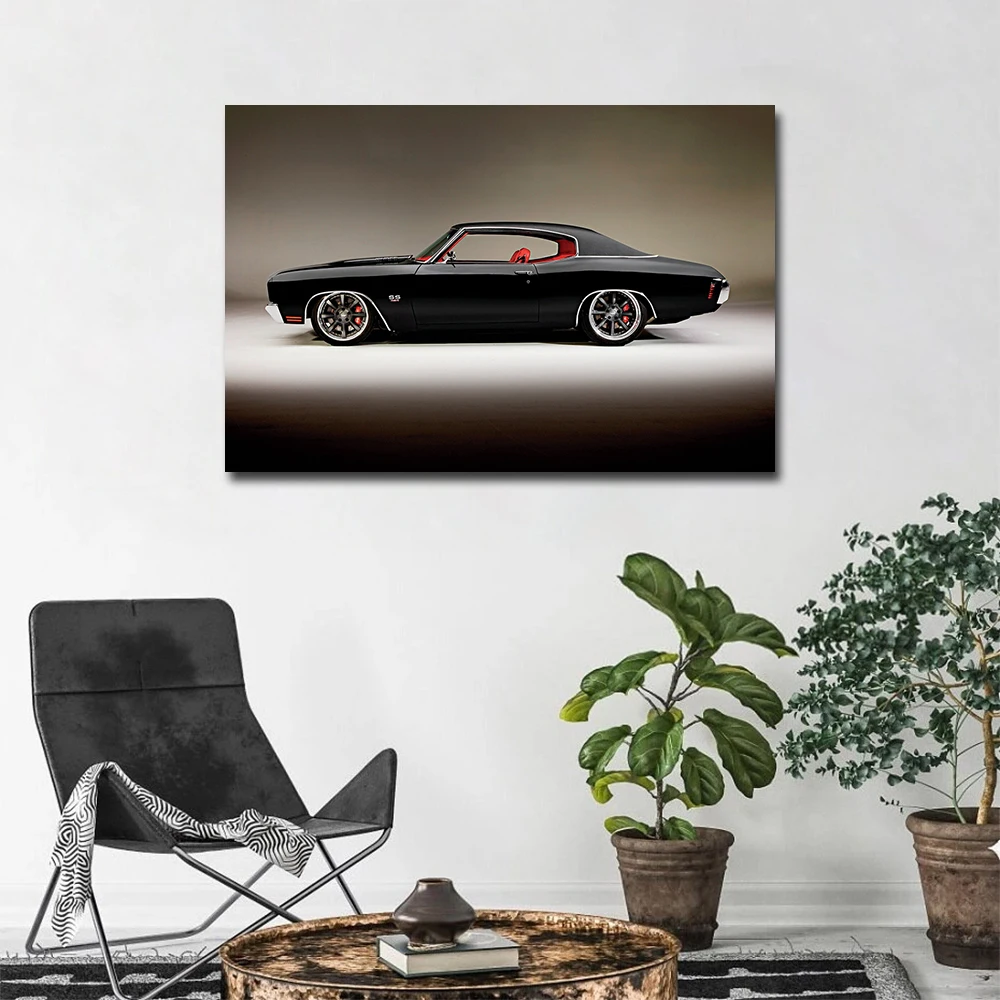 1970 Chevelle SS Muscle Car Плакат, холст, Ткань, Тканевая печать, Картина для домашнего декора, Настенное художественное изображение Изображение 2