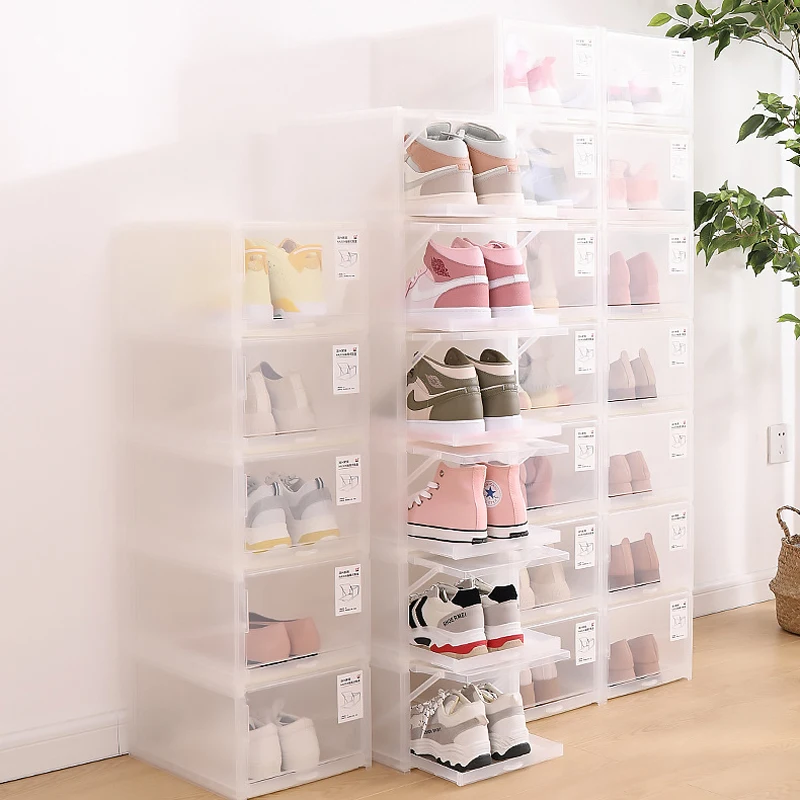 Пластиковый утолщенный Складной Штабелируемый комбинированный шкаф для обуви, Пылезащитный ящик для хранения кроссовок, коробка для обуви, ящик для хранения Изображение 1
