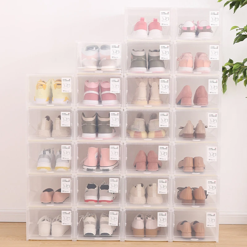 Пластиковый утолщенный Складной Штабелируемый комбинированный шкаф для обуви, Пылезащитный ящик для хранения кроссовок, коробка для обуви, ящик для хранения Изображение 3